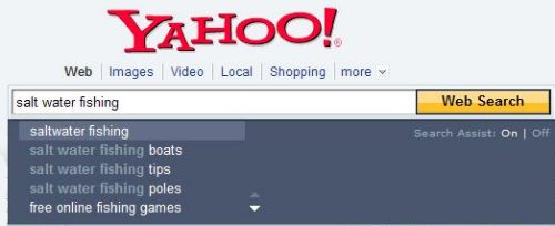 yahoo auto completion query suggestions under the search box