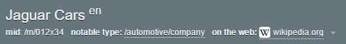 Freebase Information for Jaguar Cars; note the Machine ID Number is similar to "/m/012x34"