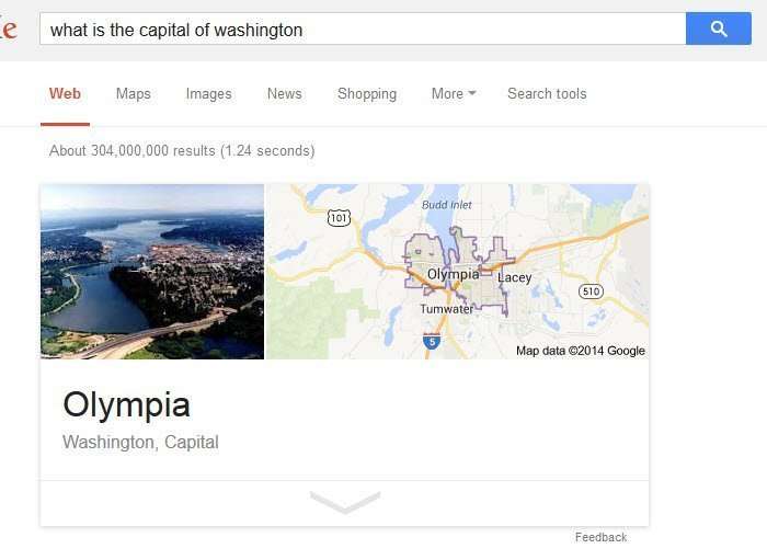 A google query about the capital of washington with a picture anwer