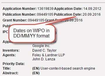 Dates from the WIPO site