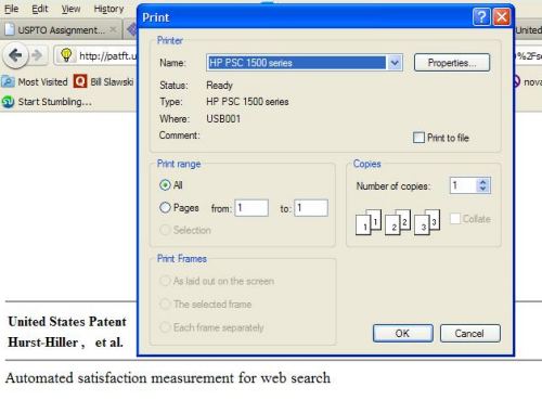 The print dialog from my printer on the patent page, as an example of implicit user feedback.