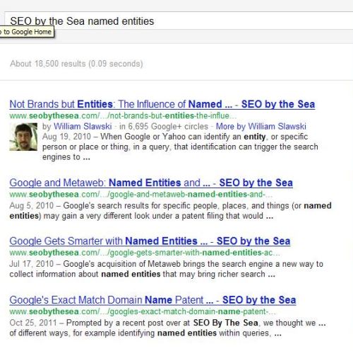 A search result for the query [space needle hours] performing named entity detection.
