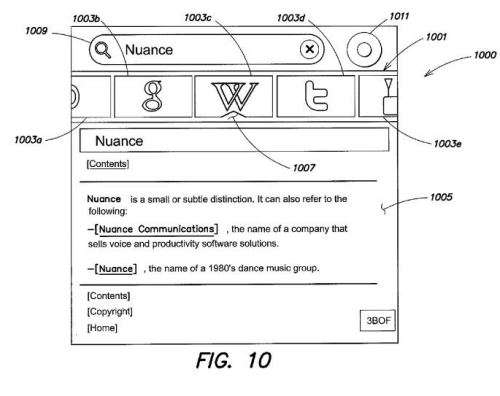 A screenshot from the patent showing the Dragon search interface from Nuance.