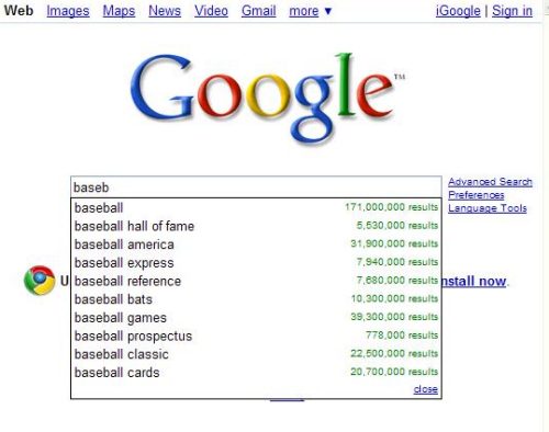 an example of Google predictive queries