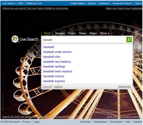 an example of Microsoft Live Search Suggestion predictive queries
