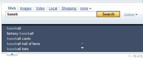 an example of Yahoo Search Assist predictive queries