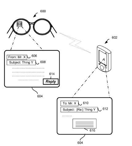 A pair of images show an email being received on Google Glass, and responded to on a smart phone.