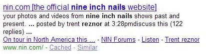search results for a Google search for [nine inch nails reznor].
