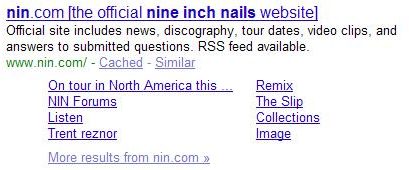 search results for a Google search for [nine inch nails].