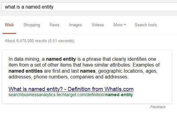 Google uses it's understanding of what is a named entity to provide knowledge panels to searchers.