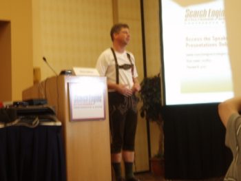 Danny Sullivan models a pair of lederhosen