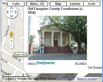 A Google Map showing a picture of the local historic courthouse.