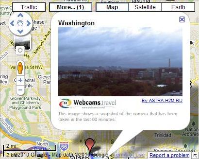 A Google Map showing a Webcam overlooking part of Washington, DC