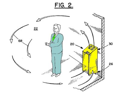 air flowing out of a machine, and circling around a man
