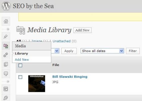 A screenshot of where you can upload images to WordPress in their media library.