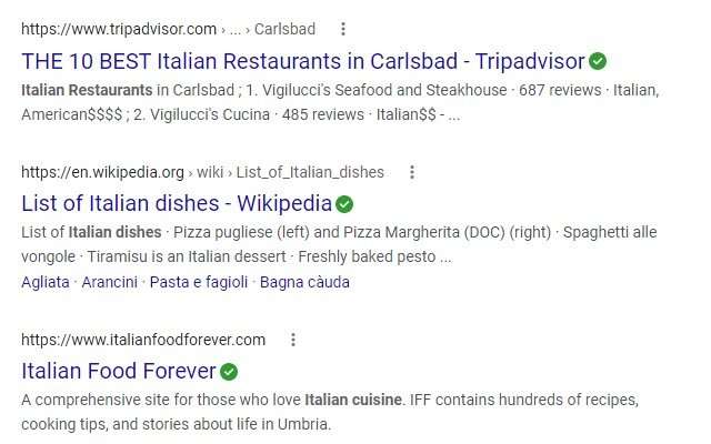 Italian Food SERPS