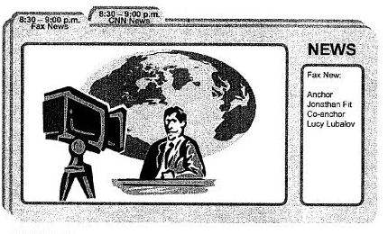 Screenshot from Google patent filing showing a front window with information about a news broadcast, with two tabs above showing names and times of news shows.