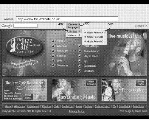 A screenshot from the patent of a web page, with a menu showing your IM contacts.