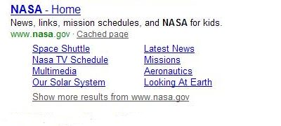 Microsoft site links for NASA