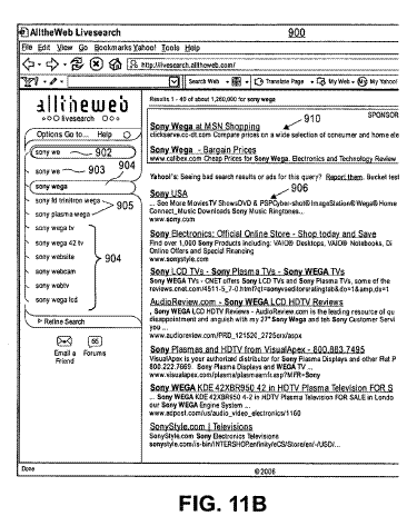 Alltheweb Livesearch Beta Screenshot from the patent application